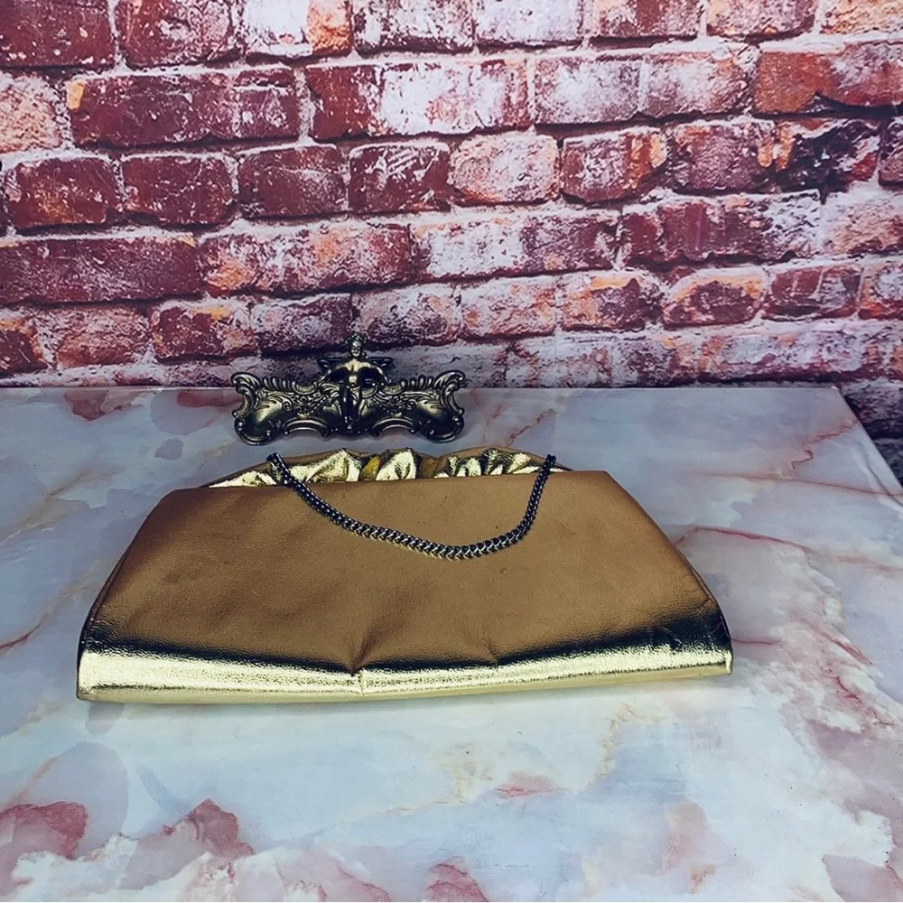 Vintage Gold Lame Convertible Framed Clutch Evening Bag